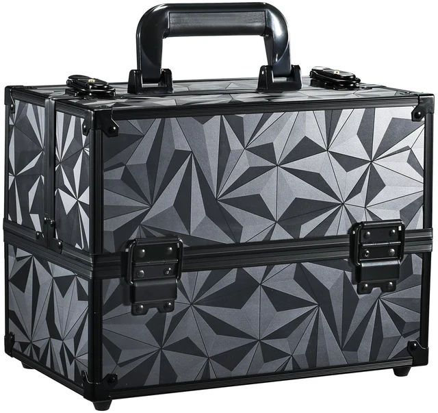 Main image of FRENESSA Makeup Train Case Makeup Case 11.8 Inch Large Cosmetic Box Organizer Travel Storage Professional Make Up Train Carrying Case with 6 Trays Locking Hard Vanity Storage Dark Black