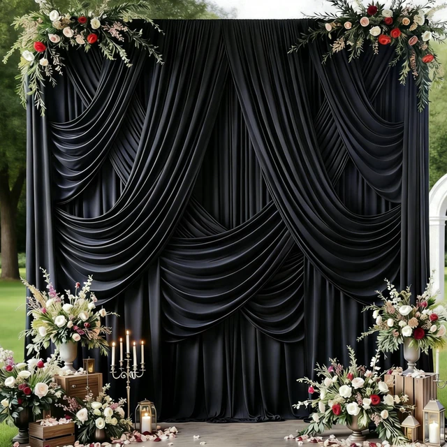 Main image of 20ftx12ft Black Backdrop Curtain for Parties, Wrinkle Free 4 Panels 12 ft Long Silky Polyester Photo Backdrop Drapes Back Drop Cloth Drapery for Wedding Birthday Graduation Photography Background