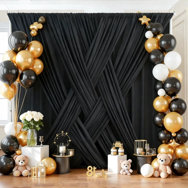 Alt view image 3 of 7 - 20ftx12ft Black Backdrop Curtain for Parties, Wrinkle Free 4 Panels 12 ft Long Silky Polyester Photo Backdrop Drapes Back Drop Cloth Drapery for Wedding Birthday Graduation Photography Background