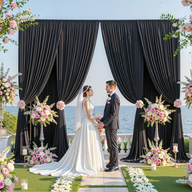 Alt view image 5 of 7 - 20ftx12ft Black Backdrop Curtain for Parties, Wrinkle Free 4 Panels 12 ft Long Silky Polyester Photo Backdrop Drapes Back Drop Cloth Drapery for Wedding Birthday Graduation Photography Background