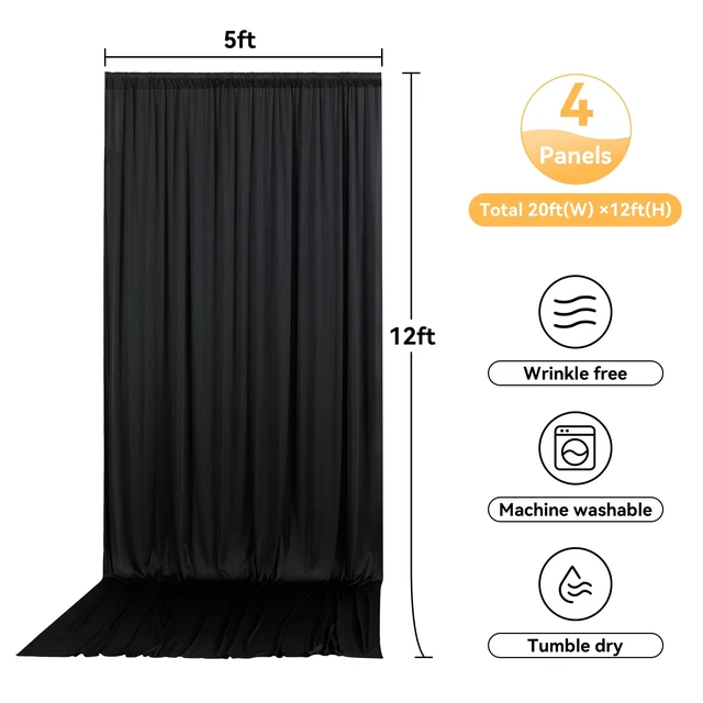 Alt view image 6 of 7 - 20ftx12ft Black Backdrop Curtain for Parties, Wrinkle Free 4 Panels 12 ft Long Silky Polyester Photo Backdrop Drapes Back Drop Cloth Drapery for Wedding Birthday Graduation Photography Background