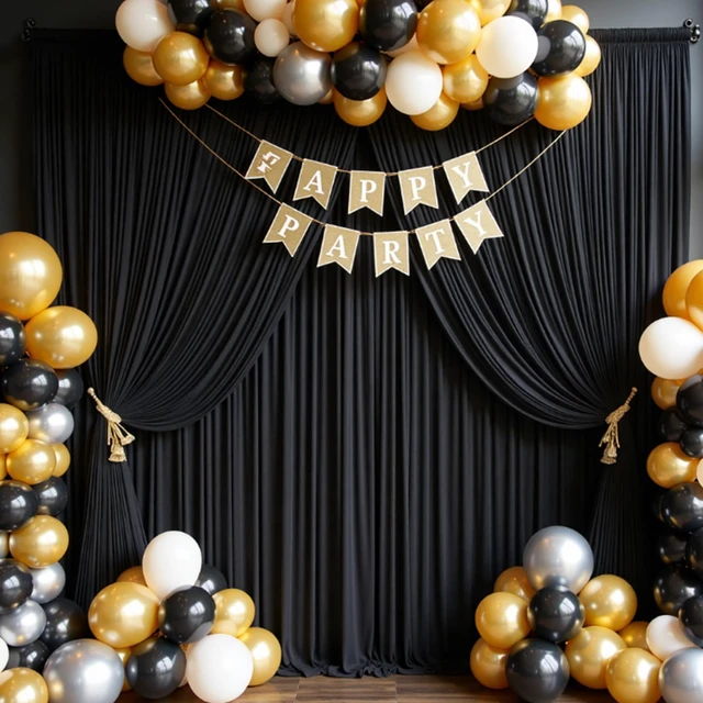 Alt view image 7 of 7 - 20ftx12ft Black Backdrop Curtain for Parties, Wrinkle Free 4 Panels 12 ft Long Silky Polyester Photo Backdrop Drapes Back Drop Cloth Drapery for Wedding Birthday Graduation Photography Background