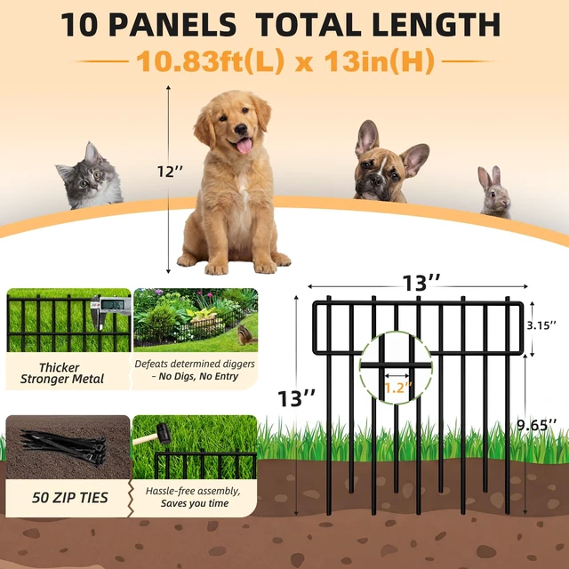 Alt view image 2 of 7 - HIHADUUM 20.57ft Animal Barrier Fence - 1.2" Gap & 3.75mm Heavy-Duty Garden Fence Animal Barrie Rustproof No Dig Fence Panels for Dig Dog Fence Outdoor for Yard, Garden Fencing & Garden Edging Border