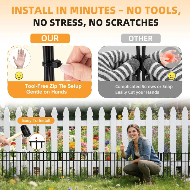 Alt view image 5 of 7 - HIHADUUM 20.57ft Animal Barrier Fence - 1.2" Gap & 3.75mm Heavy-Duty Garden Fence Animal Barrie Rustproof No Dig Fence Panels for Dig Dog Fence Outdoor for Yard, Garden Fencing & Garden Edging Border