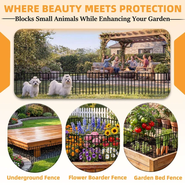 Alt view image 6 of 7 - HIHADUUM 20.57ft Animal Barrier Fence - 1.2" Gap & 3.75mm Heavy-Duty Garden Fence Animal Barrie Rustproof No Dig Fence Panels for Dig Dog Fence Outdoor for Yard, Garden Fencing & Garden Edging Border