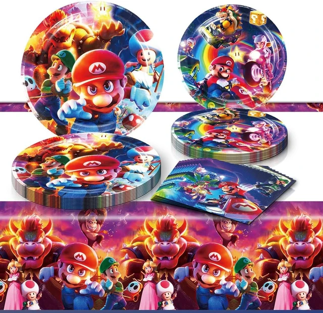 Alt view image 7 of 12 - Mario Move Party Supplies 41Pack include 20 plates, 20 napkins 1 tablecloth for Mario Move birthday party Decoration