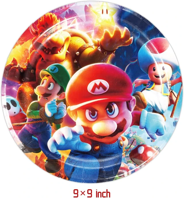 Alt view image 9 of 12 - Mario Move Party Supplies 41Pack include 20 plates, 20 napkins 1 tablecloth for Mario Move birthday party Decoration