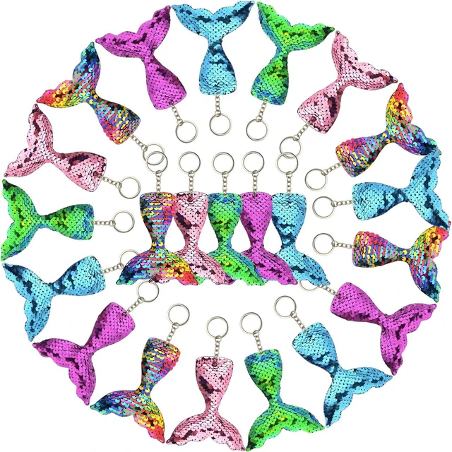 Alt view image 8 of 14 - FEPITO 20 PCS Glitter Mermaid Tail Keychains for DIY Projects and Crafts, Mermaid Sequins Keychains Under The Sea Birthday Party Supplies Gifts