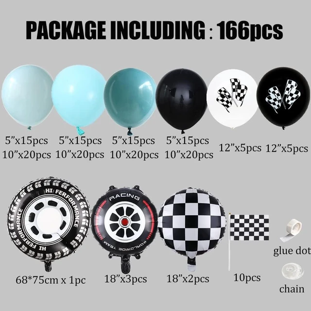Alt view image 9 of 14 - Race Car Balloon Garland Arch Kit 166PCS Dusty Blue Black Latex Balloon Wheel Checkered Foil Balloons for Race Car Two Fast Birthday Party Decorations