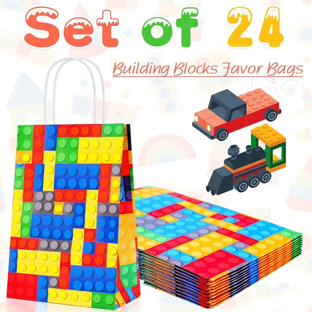 Alt view image 9 of 14 - Diomelu 24Pcs Building Block Party Favor Bags,Color Bricks Treat Candy Bags,Blocks Theme Party Gift Bags with Handles,Building Blocks Party Bag for Themed Party Supplies Birthday Decorations