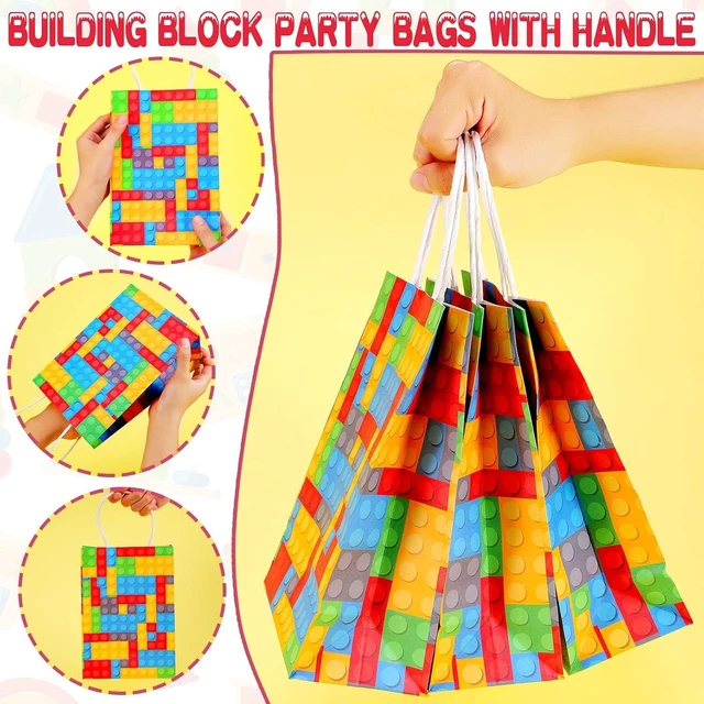 Alt view image 12 of 14 - Diomelu 24Pcs Building Block Party Favor Bags,Color Bricks Treat Candy Bags,Blocks Theme Party Gift Bags with Handles,Building Blocks Party Bag for Themed Party Supplies Birthday Decorations