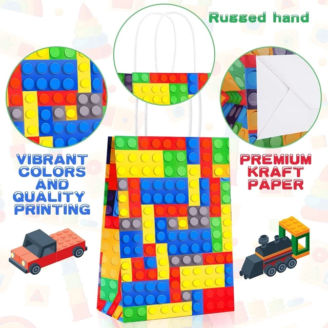 Alt view image 11 of 14 - Diomelu 24Pcs Building Block Party Favor Bags,Color Bricks Treat Candy Bags,Blocks Theme Party Gift Bags with Handles,Building Blocks Party Bag for Themed Party Supplies Birthday Decorations