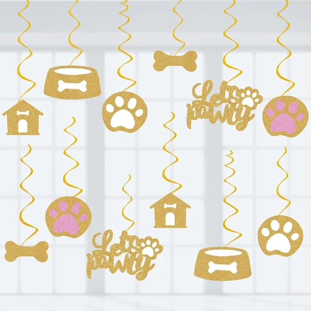 Alt view image 7 of 12 - Puppy Dog Party Decoration Let's Pawty Birthday Party Streamers Dog Paw Bday Party Hanging Swrils Decoration 24pcs Party Decor Banner Supplies, Assembled and Ready to Use