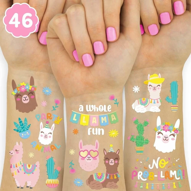 Alt view image 7 of 12 - xo, Fetti Llama Temporary Tattoos - 46 Metallic Designs | Fiesta Animal Birthday Party Decorations, Cactus Desert Party Favors, Llama Arts and Crafts