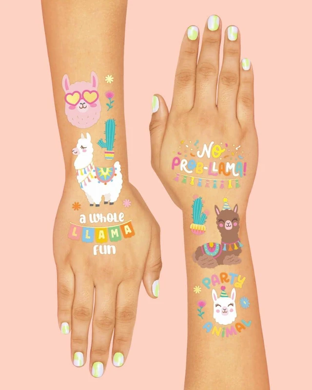 Alt view image 10 of 12 - xo, Fetti Llama Temporary Tattoos - 46 Metallic Designs | Fiesta Animal Birthday Party Decorations, Cactus Desert Party Favors, Llama Arts and Crafts