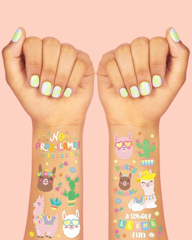 Alt view image 9 of 12 - xo, Fetti Llama Temporary Tattoos - 46 Metallic Designs | Fiesta Animal Birthday Party Decorations, Cactus Desert Party Favors, Llama Arts and Crafts