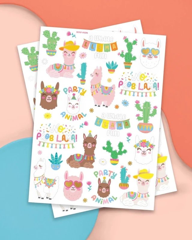 Alt view image 8 of 12 - xo, Fetti Llama Temporary Tattoos - 46 Metallic Designs | Fiesta Animal Birthday Party Decorations, Cactus Desert Party Favors, Llama Arts and Crafts