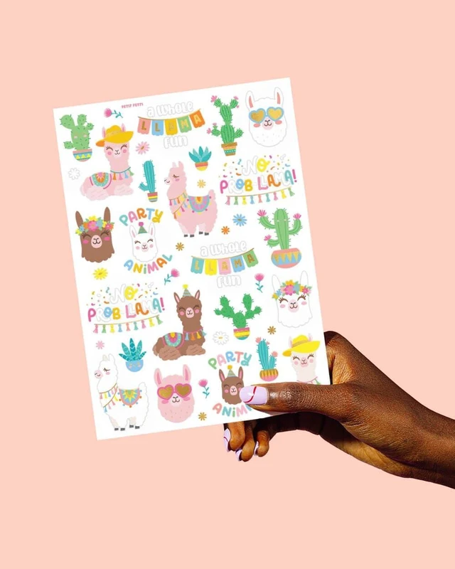 Alt view image 11 of 12 - xo, Fetti Llama Temporary Tattoos - 46 Metallic Designs | Fiesta Animal Birthday Party Decorations, Cactus Desert Party Favors, Llama Arts and Crafts