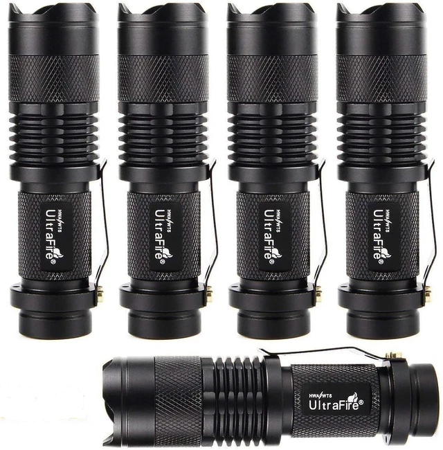 Alt view image 8 of 14 - ULTRAFIRE 5 Pack SK68 Tactical and Small Flashlights,7w 3-Mode Pocket Torch Adjustable Focus Zoom Light Lamp