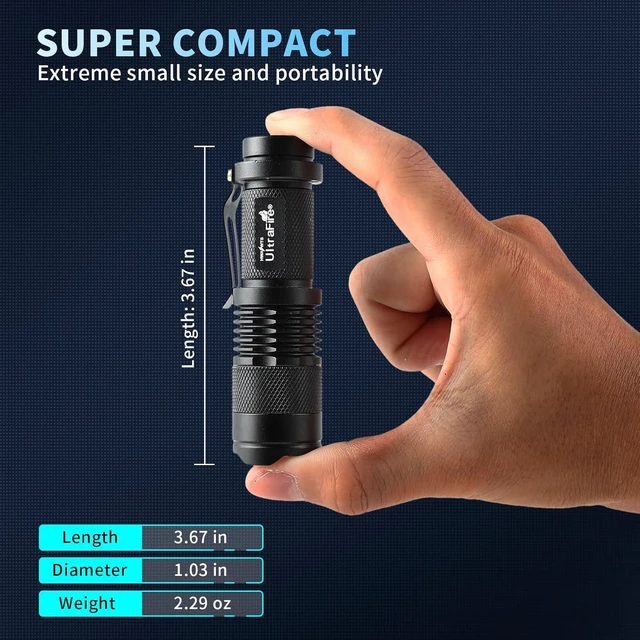 Alt view image 11 of 14 - ULTRAFIRE 5 Pack SK68 Tactical and Small Flashlights,7w 3-Mode Pocket Torch Adjustable Focus Zoom Light Lamp