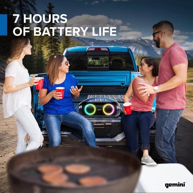 Alt view image 9 of 12 - Gemini Portable Bluetooth Boombox Speaker with Deep Bass, LED Party Lights, FM Radio, USB, Mic Input & 7-Hour Battery Rechargeable Wireless Speaker for Travel, Gym, or Home Use (GGO-230L)