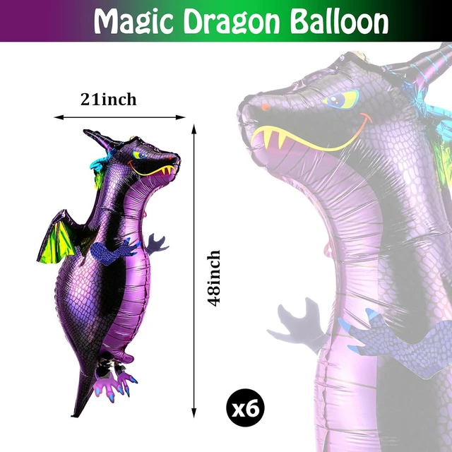 Alt view image 9 of 14 - Sumind 6 Pieces Dragon Balloons Aluminum Foil Flying Magic Dragon Balloons for Medieval Theme Birthday Baby Shower Fantasy Party Supplies