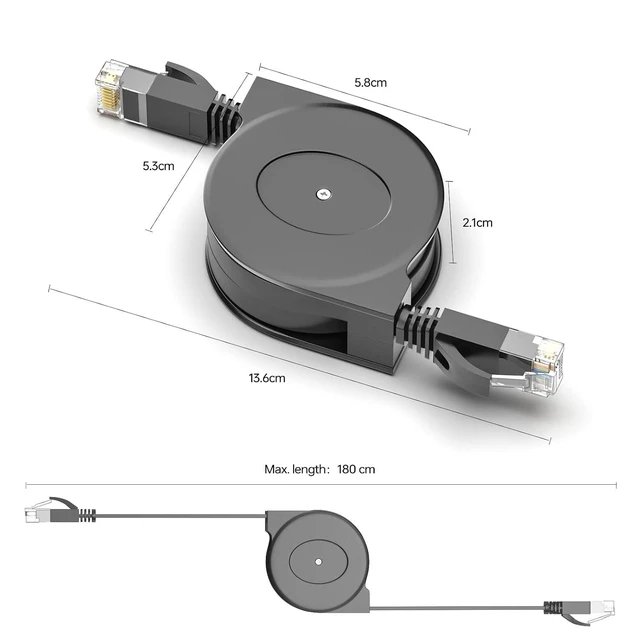 Alt view image 13 of 14 - Retractable Ethernet Cable Cat6 5.9 ft Ethernet Cable 2 Pack Flat LAN Cable High Speed Outdoor Ethernet Patch Cord for Laptop Travel (5.9 feet(1.8M))