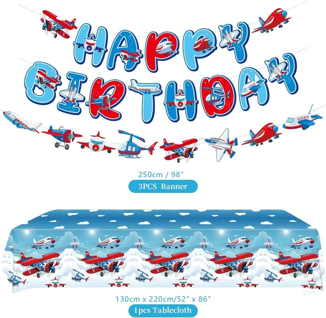 Alt view image 10 of 14 - Airplane Birthday Party Decorations - Airplane Party Supplies, Plates Cups Napkins Tablecloth Happy Birthday Banner Balloon Cake Toppers for Plane Theme Party Baby Shower Supplies