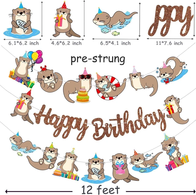 Alt view image 10 of 14 - Cute Otter Birthday Party Decorations Brown Happy Birthday Banner Sea Otter Theme Garland Sea Animal Birthday Banner Decorations for Sea and River Otter Party Ocean Theme Baby Shower Supplies