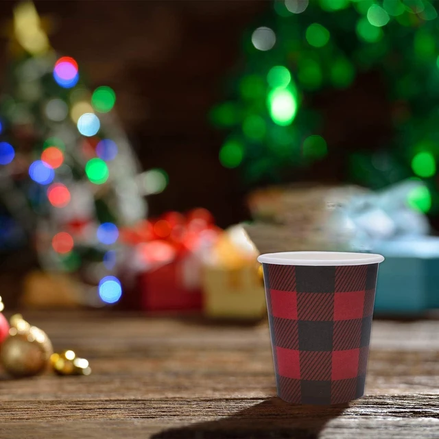Alt view image 13 of 14 - Aneco 122 Pieces Red and Black Buffalo Plaid Party Supplies Disposable Party Tableware Set 7 and 9 Inches Paper Plates Cups Napkins for 24 Guests