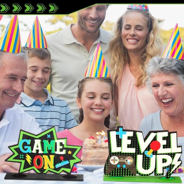 Alt view image 10 of 12 - Geetery 6 Pcs Video Game Party Centerpieces Wood Level up Birthday Decorations Gaming Desk Decor Pixelated Table Sign for Adults Birthday Party Theme Fans Supplies(Green)