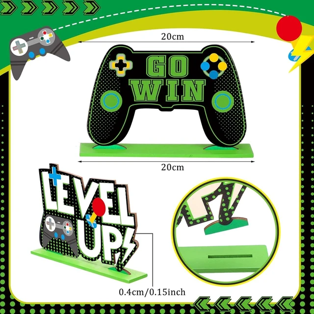 Alt view image 8 of 12 - Geetery 6 Pcs Video Game Party Centerpieces Wood Level up Birthday Decorations Gaming Desk Decor Pixelated Table Sign for Adults Birthday Party Theme Fans Supplies(Green)