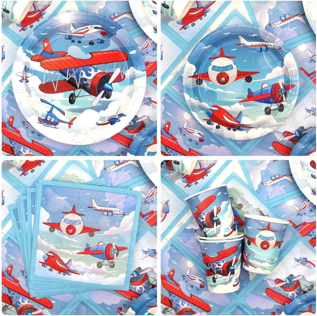Alt view image 11 of 14 - Airplane Birthday Party Decorations - Airplane Party Supplies, Plates Cups Napkins Tablecloth Happy Birthday Banner Balloon Cake Toppers for Plane Theme Party Baby Shower Supplies
