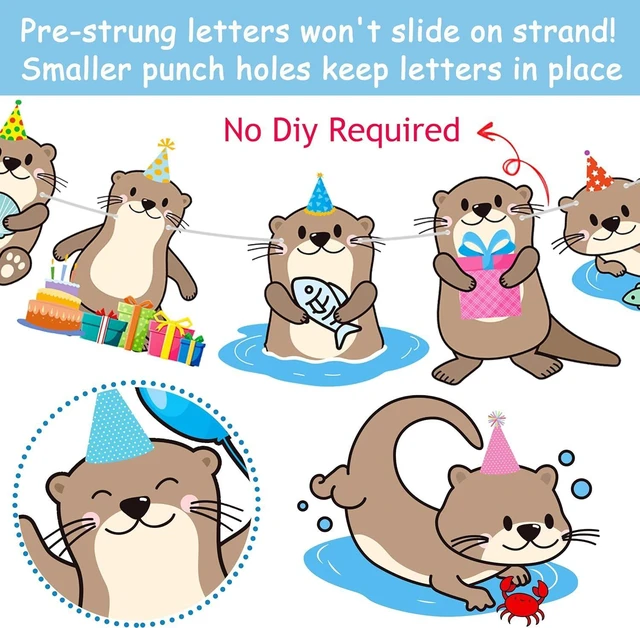Alt view image 11 of 14 - Cute Otter Birthday Party Decorations Brown Happy Birthday Banner Sea Otter Theme Garland Sea Animal Birthday Banner Decorations for Sea and River Otter Party Ocean Theme Baby Shower Supplies