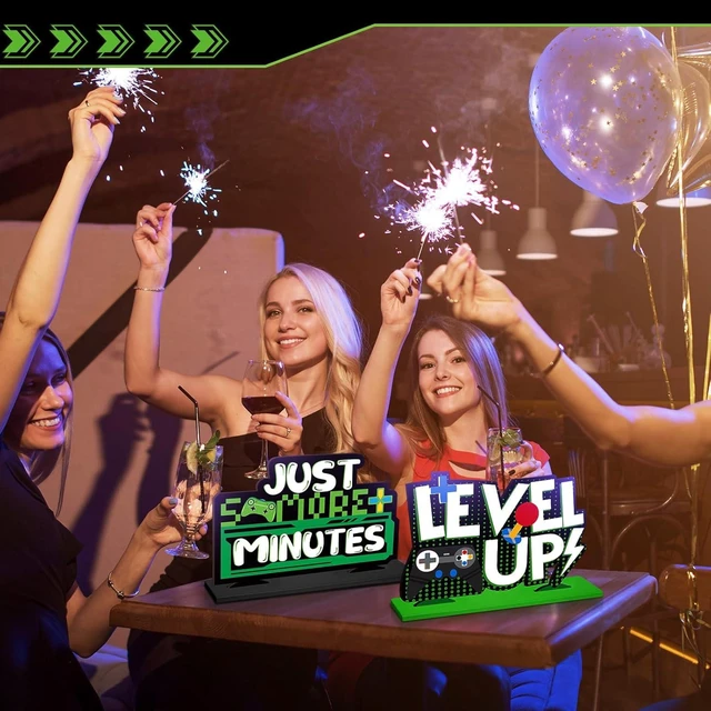 Alt view image 9 of 12 - Geetery 6 Pcs Video Game Party Centerpieces Wood Level up Birthday Decorations Gaming Desk Decor Pixelated Table Sign for Adults Birthday Party Theme Fans Supplies(Green)