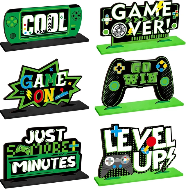 Alt view image 7 of 12 - Geetery 6 Pcs Video Game Party Centerpieces Wood Level up Birthday Decorations Gaming Desk Decor Pixelated Table Sign for Adults Birthday Party Theme Fans Supplies(Green)