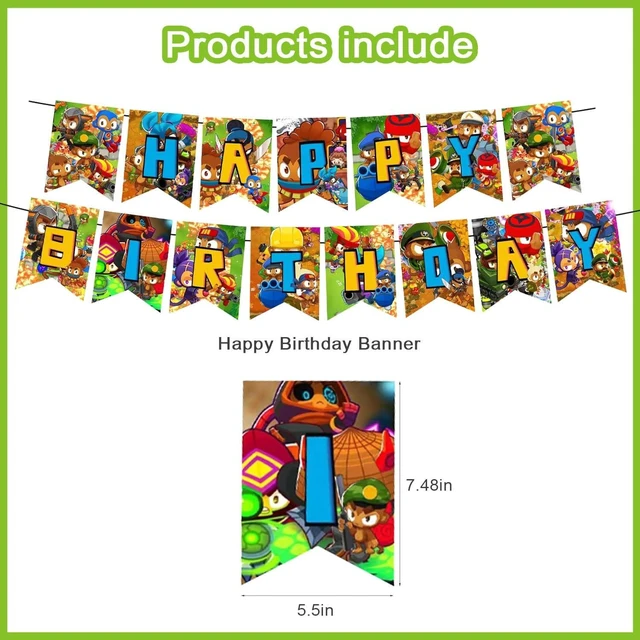 Alt view image 9 of 14 - Bloons TD 6 Birthday Party Decorations, Bloons TD Video Game Party Supplies set with Happy Birthday Banner, Cake Cupcake Toppers, Balloons for Fans Adults Party Decorations