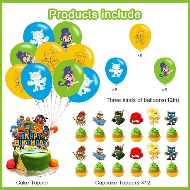 Alt view image 10 of 14 - Bloons TD 6 Birthday Party Decorations, Bloons TD Video Game Party Supplies set with Happy Birthday Banner, Cake Cupcake Toppers, Balloons for Fans Adults Party Decorations