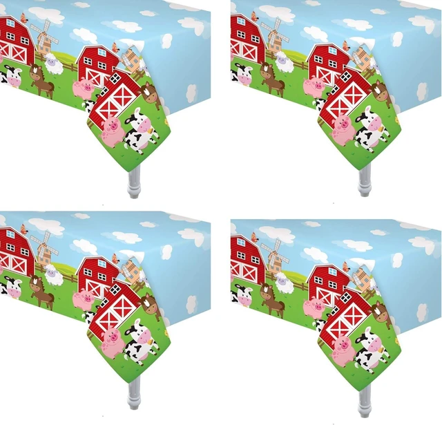 Alt view image 4 of 6 - Oojami 4 Pack 54x108 inch Rectangular Plastic Table Cover, Farmhouse Fun Barnyard Animal Print Party Tablecloth for Wedding, Baby Shower, Birthday