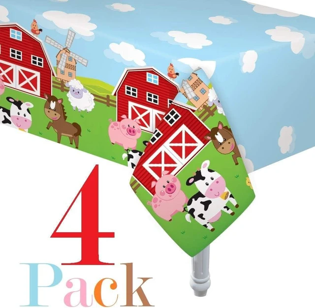 Alt view image 6 of 6 - Oojami 4 Pack 54x108 inch Rectangular Plastic Table Cover, Farmhouse Fun Barnyard Animal Print Party Tablecloth for Wedding, Baby Shower, Birthday