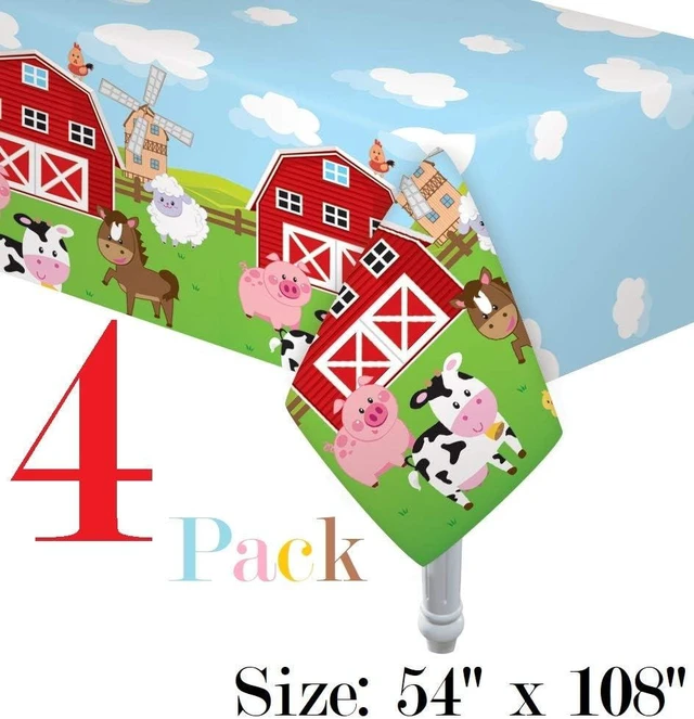 Alt view image 5 of 6 - Oojami 4 Pack 54x108 inch Rectangular Plastic Table Cover, Farmhouse Fun Barnyard Animal Print Party Tablecloth for Wedding, Baby Shower, Birthday