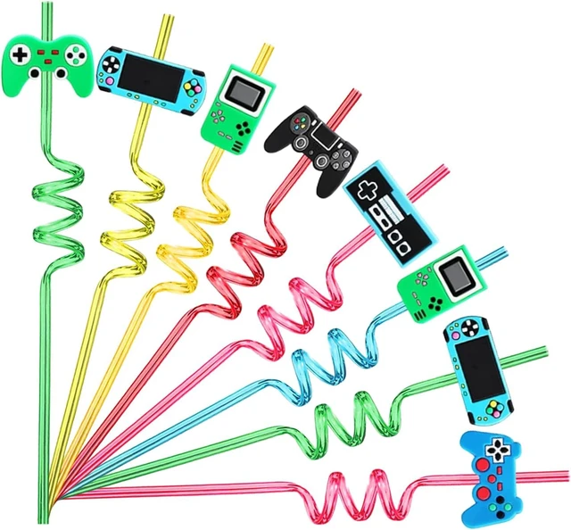 Alt view image 7 of 12 - 24 Video Game Party Favors Game Controller Drinking Straws Goodie Gifts for Kids Gamer Birthday Party Supplies, Game On Party Supplies with 2 PCS Cleaning Brushes