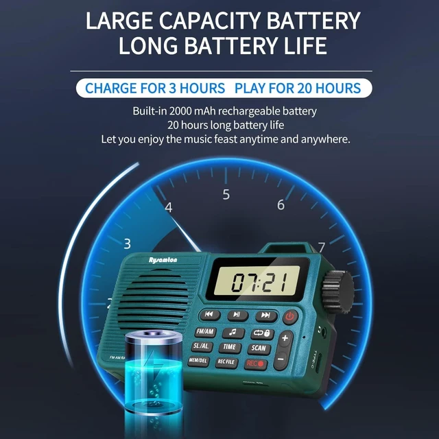 Alt view image 10 of 14 - Portable AM/FM Radio, Digital Radio Recorder, Bluetooth 5.0, Alarm and Sleep Function, 12/24H Time Display with Large Digital Display