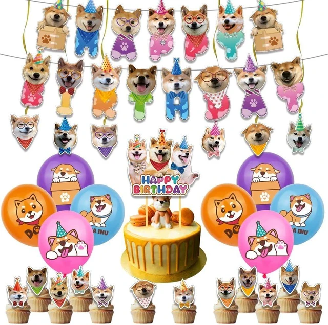 Alt view image 6 of 10 - Shiba Inu Party Decorations Suit Cute Shiba Inu Theme Birthday Banner Hanging Swirl Party Cake Topper Balloons Cupcake Toppers Shiba Inu Birthday Party Supplies With Different Dog Faces