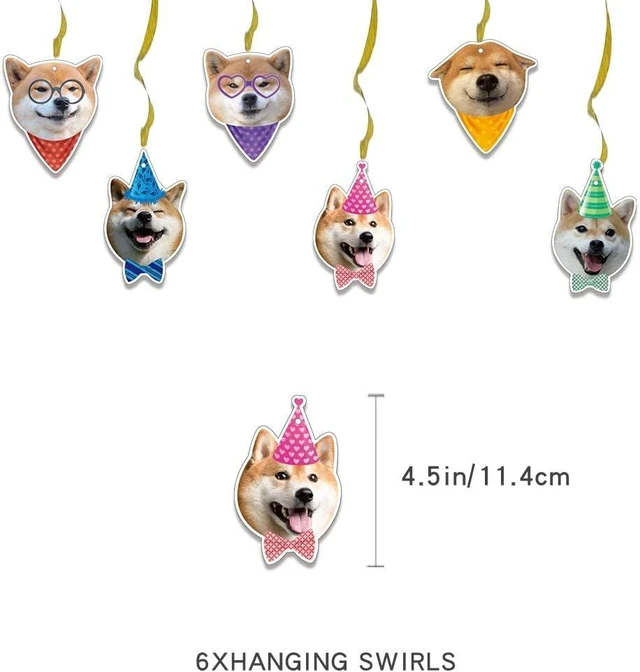 Alt view image 8 of 10 - Shiba Inu Party Decorations Suit Cute Shiba Inu Theme Birthday Banner Hanging Swirl Party Cake Topper Balloons Cupcake Toppers Shiba Inu Birthday Party Supplies With Different Dog Faces