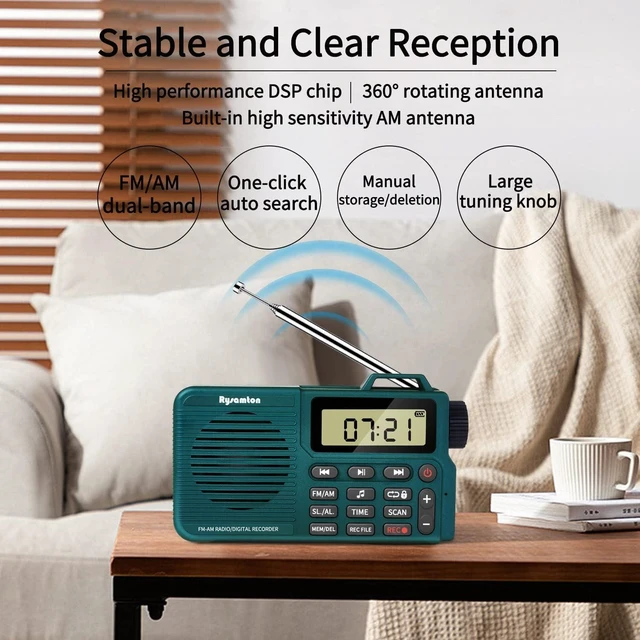 Alt view image 13 of 14 - Portable AM/FM Radio, Digital Radio Recorder, Bluetooth 5.0, Alarm and Sleep Function, 12/24H Time Display with Large Digital Display