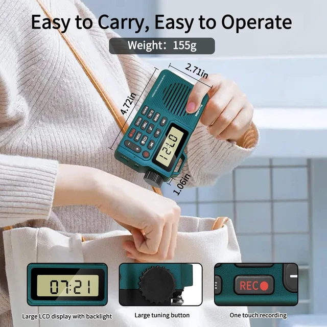 Alt view image 12 of 14 - Portable AM/FM Radio, Digital Radio Recorder, Bluetooth 5.0, Alarm and Sleep Function, 12/24H Time Display with Large Digital Display