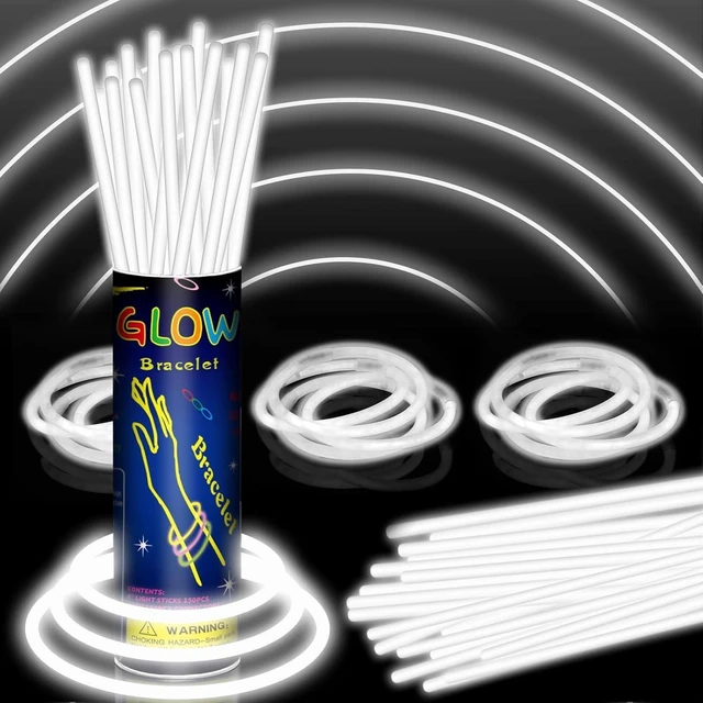 Alt view image 8 of 14 - 150 Pack 8 White Glow Sticks Bulk with 150 Connectors Neon Glow In The Dark Party favors Supplies for Holiday Birthday Party Decoration (White)