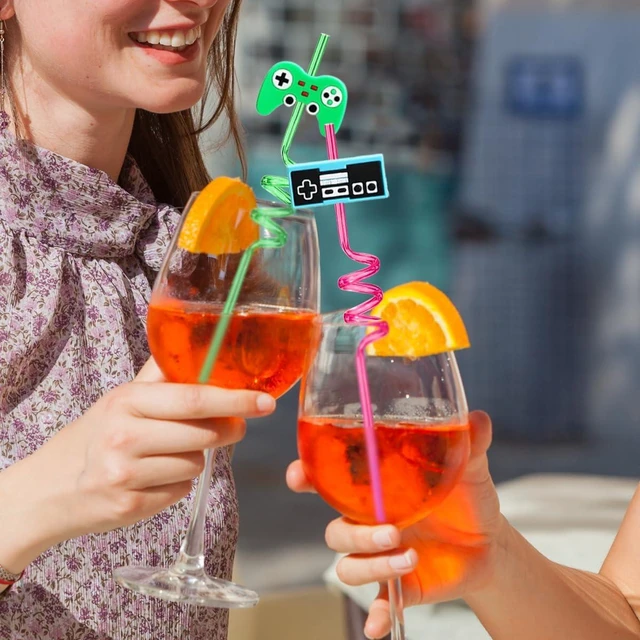 Alt view image 12 of 12 - 24 Video Game Party Favors Game Controller Drinking Straws Goodie Gifts for Kids Gamer Birthday Party Supplies, Game On Party Supplies with 2 PCS Cleaning Brushes