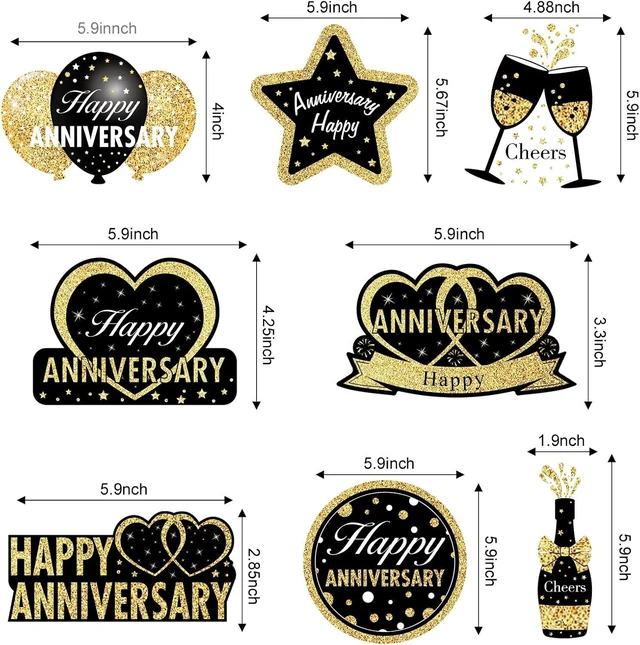 Alt view image 9 of 12 - 16Pcs Black Gold Happy Wedding Anniversary Hanging Swirls Decorations, Stars Theme Party Supplies, 30th-60th Anniversary Ceiling Decor